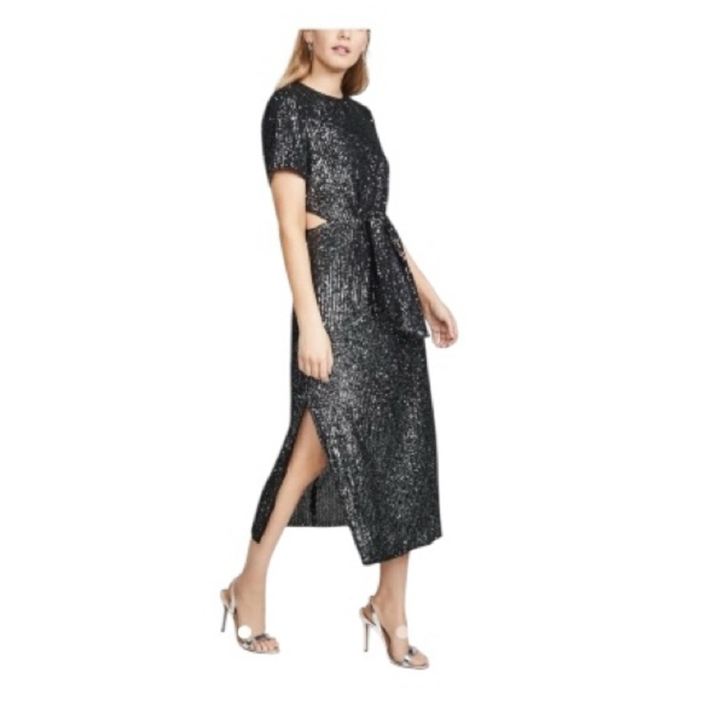 C/MEO Collective Revolve Black Sequins Short Sleeve Dress Cutouts Size Large 8